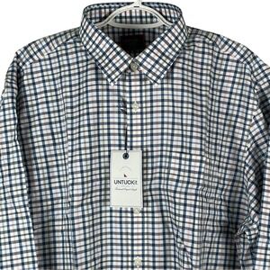 NEW UNTUCKit Mens Seyval Wrinkle Free Button Up Shirt 2XLT Reg Blue Plaid Cotton